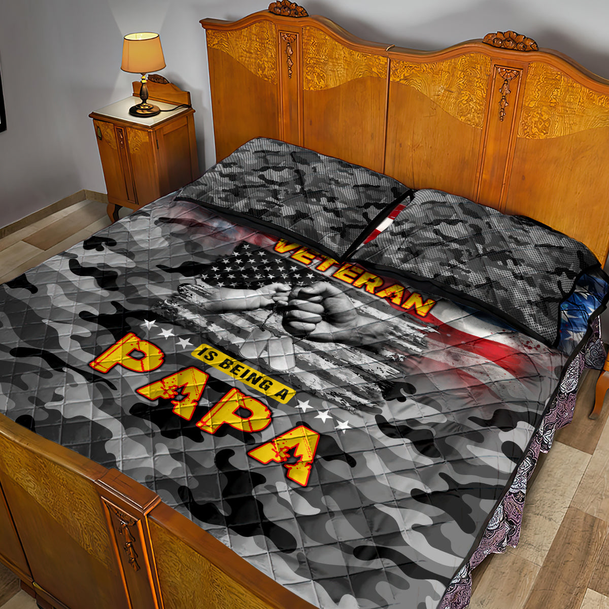 Father's Day Veteran Quilt Bed Set American Flag - Wonder Print Shop