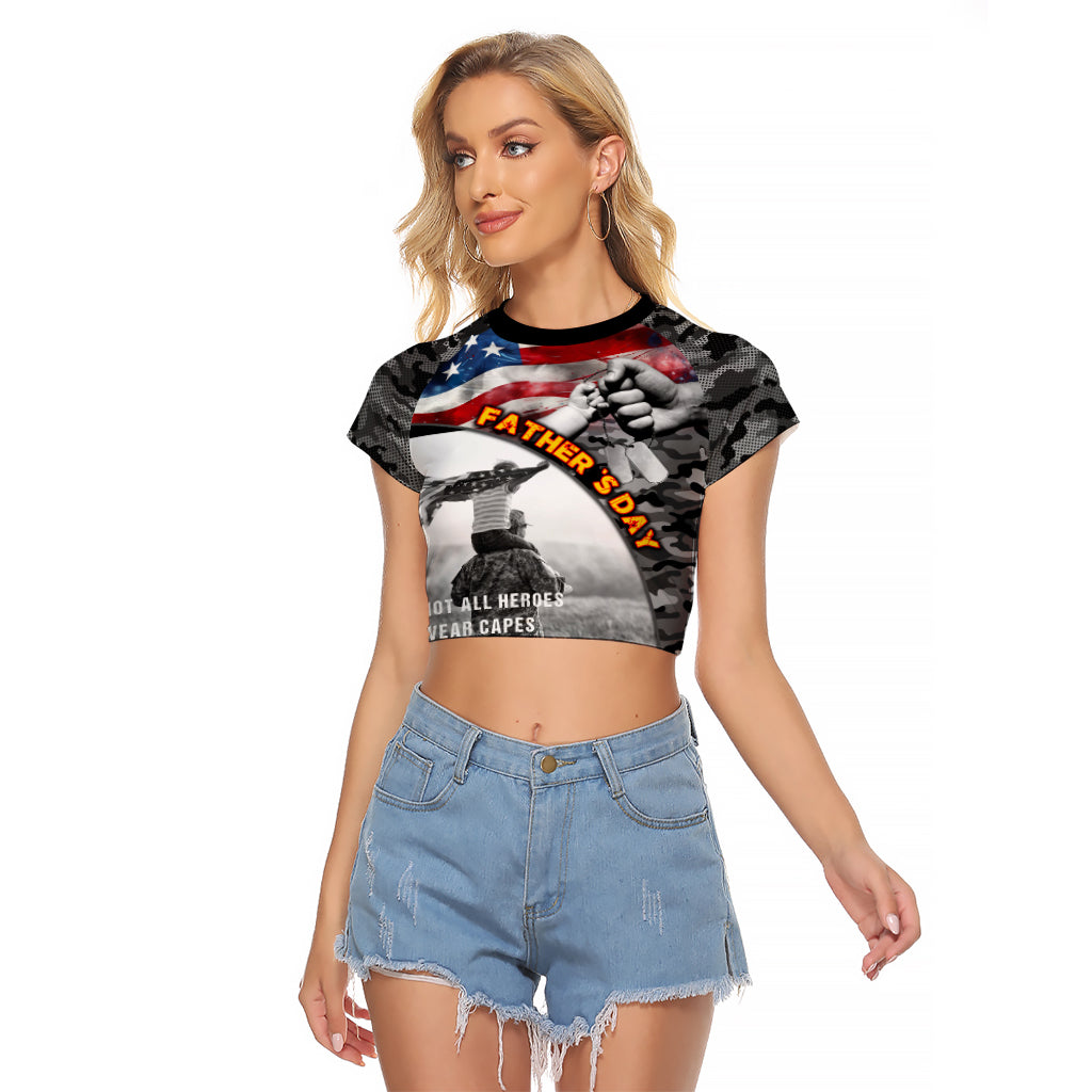 Father's Day Veteran Raglan Cropped T Shirt American Flag - Wonder Print Shop