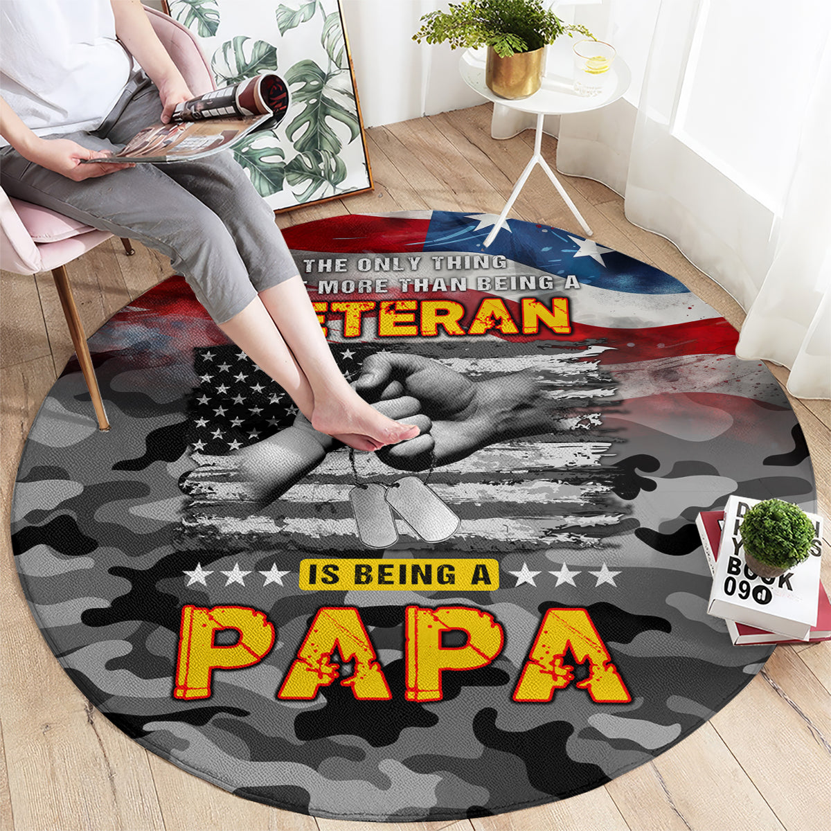 Father's Day Veteran Round Carpet American Flag