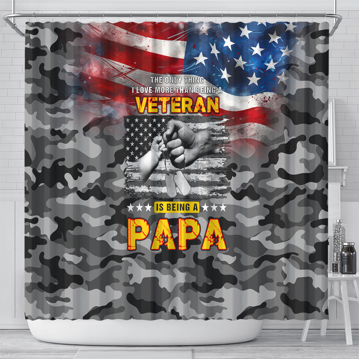 Father's Day Veteran Shower Curtain American Flag