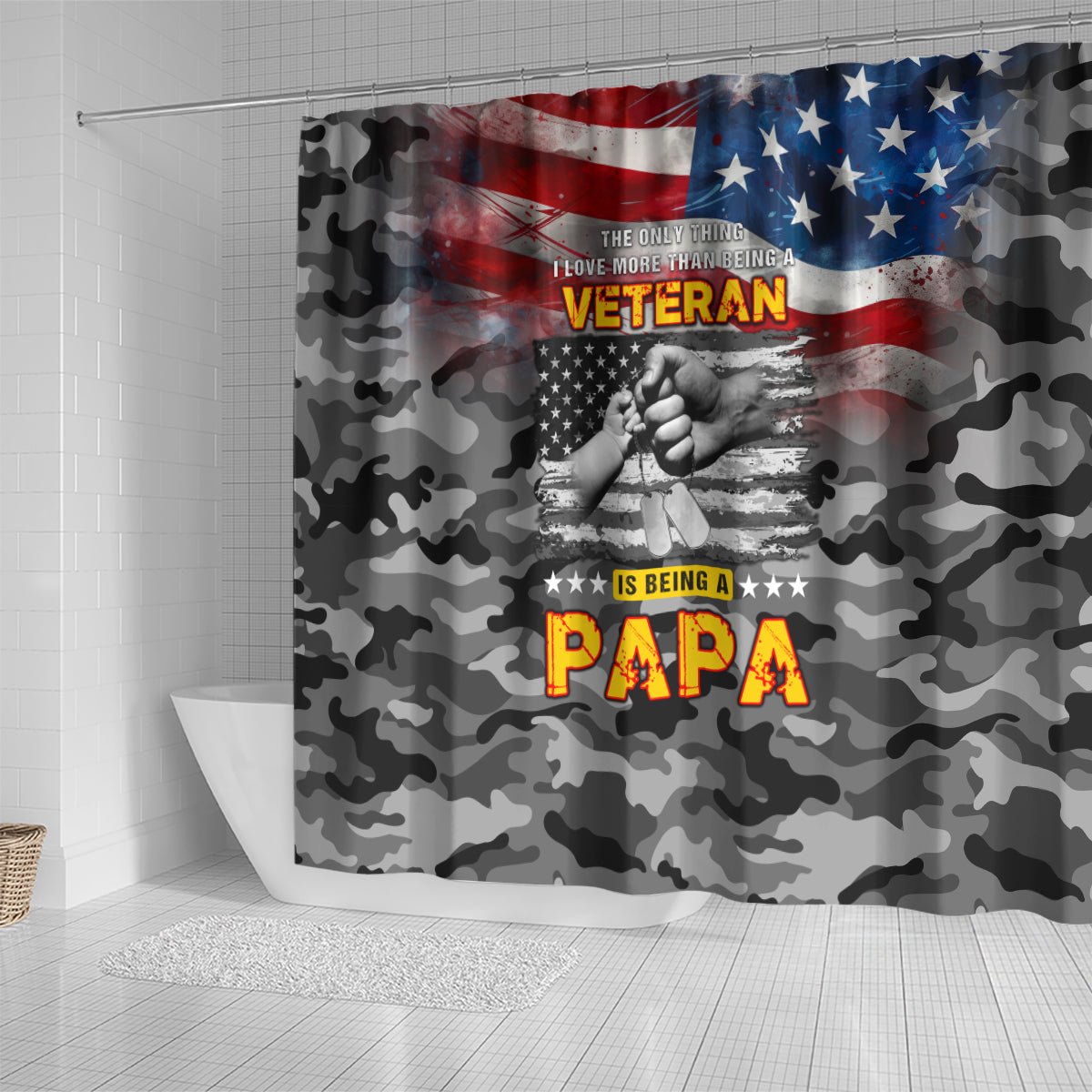 Father's Day Veteran Shower Curtain American Flag