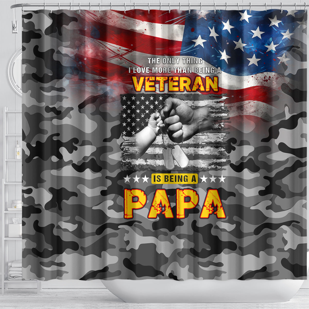 Father's Day Veteran Shower Curtain American Flag