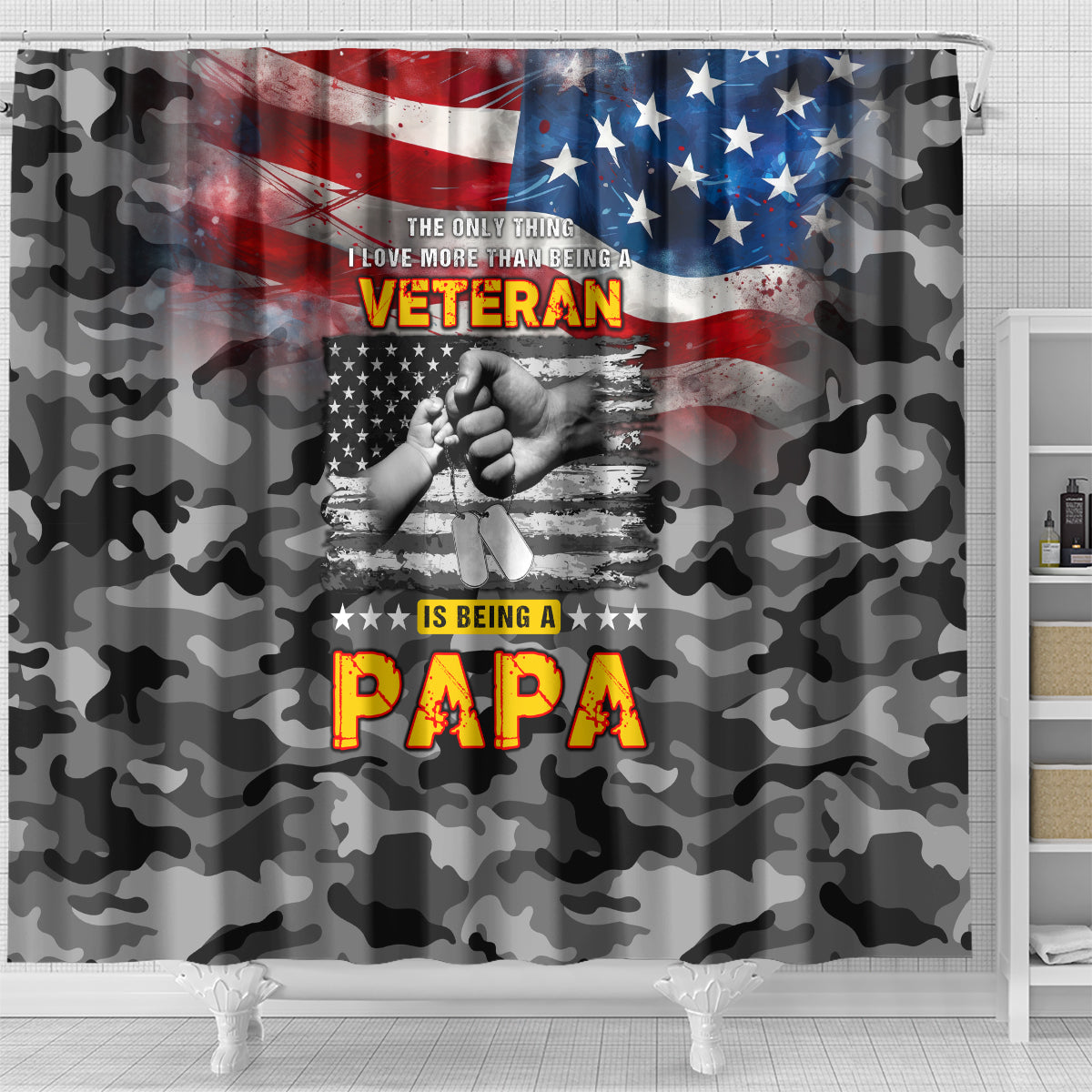 Father's Day Veteran Shower Curtain American Flag