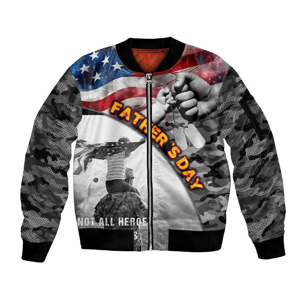 Father's Day Veteran Sleeve Zip Bomber Jacket American Flag - Wonder Print Shop