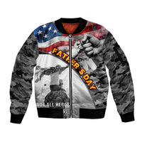 Father's Day Veteran Sleeve Zip Bomber Jacket American Flag - Wonder Print Shop