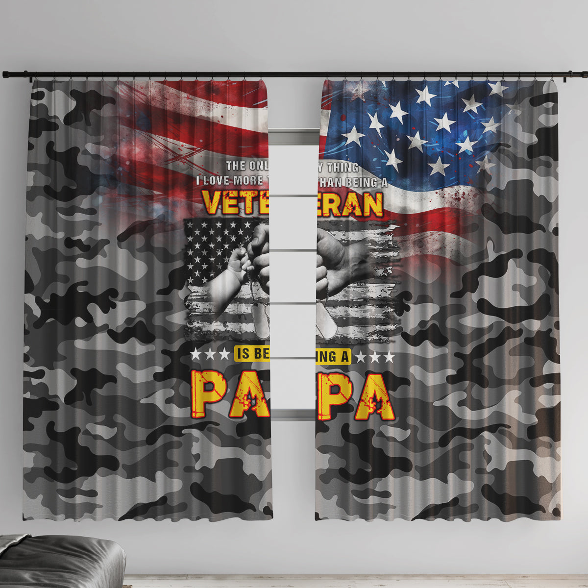 Father's Day Veteran Window Curtain American Flag - Wonder Print Shop