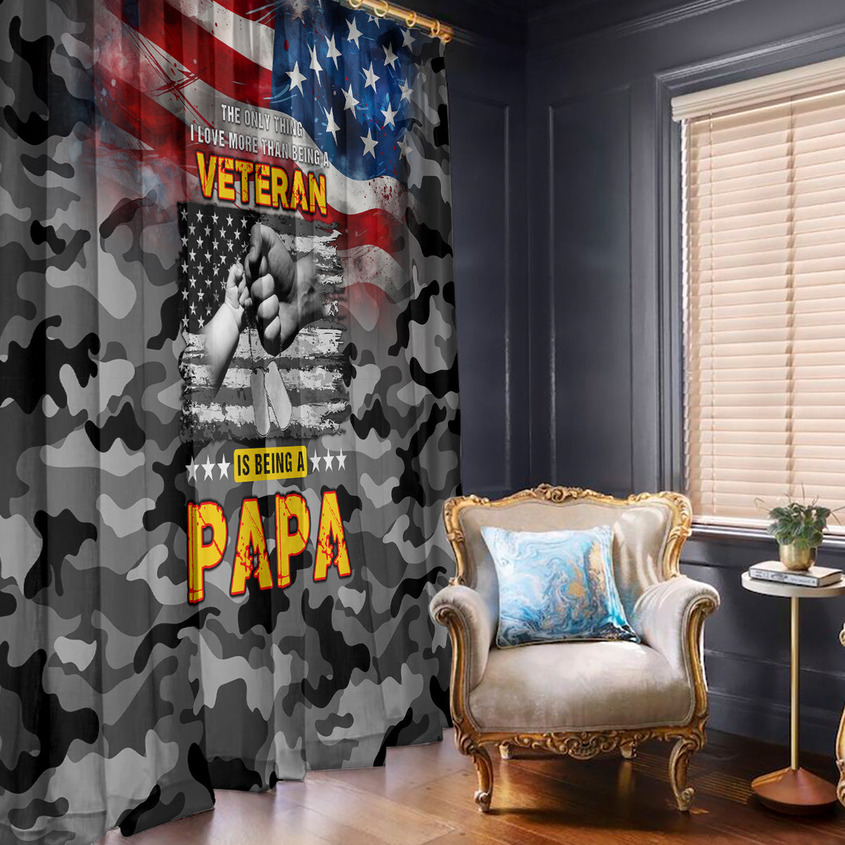 Father's Day Veteran Window Curtain American Flag - Wonder Print Shop