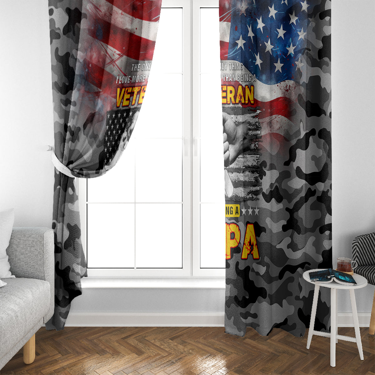 Father's Day Veteran Window Curtain American Flag - Wonder Print Shop