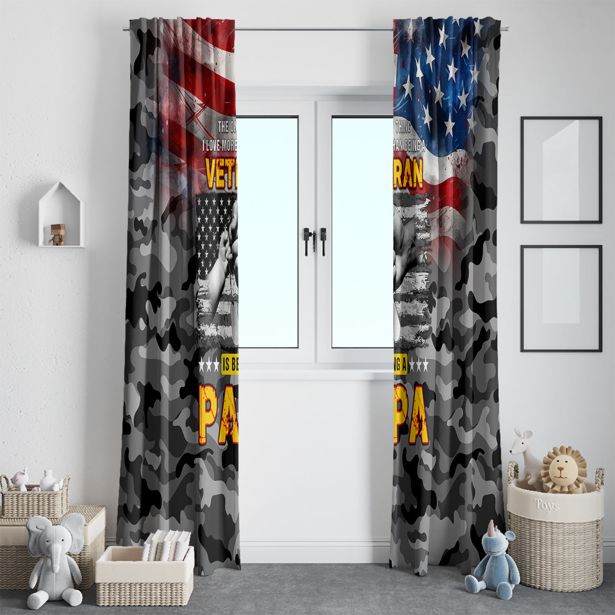 Father's Day Veteran Window Curtain American Flag - Wonder Print Shop