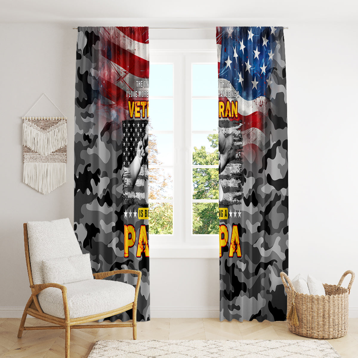 Father's Day Veteran Window Curtain American Flag - Wonder Print Shop