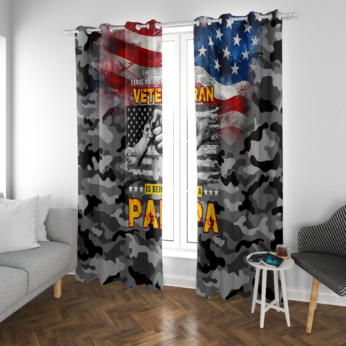Father's Day Veteran Window Curtain American Flag - Wonder Print Shop