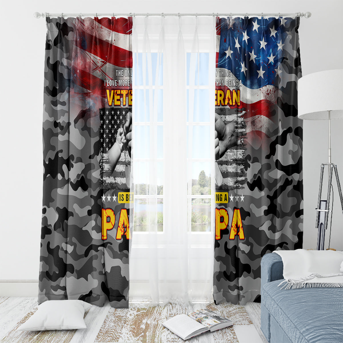 Father's Day Veteran Window Curtain American Flag - Wonder Print Shop