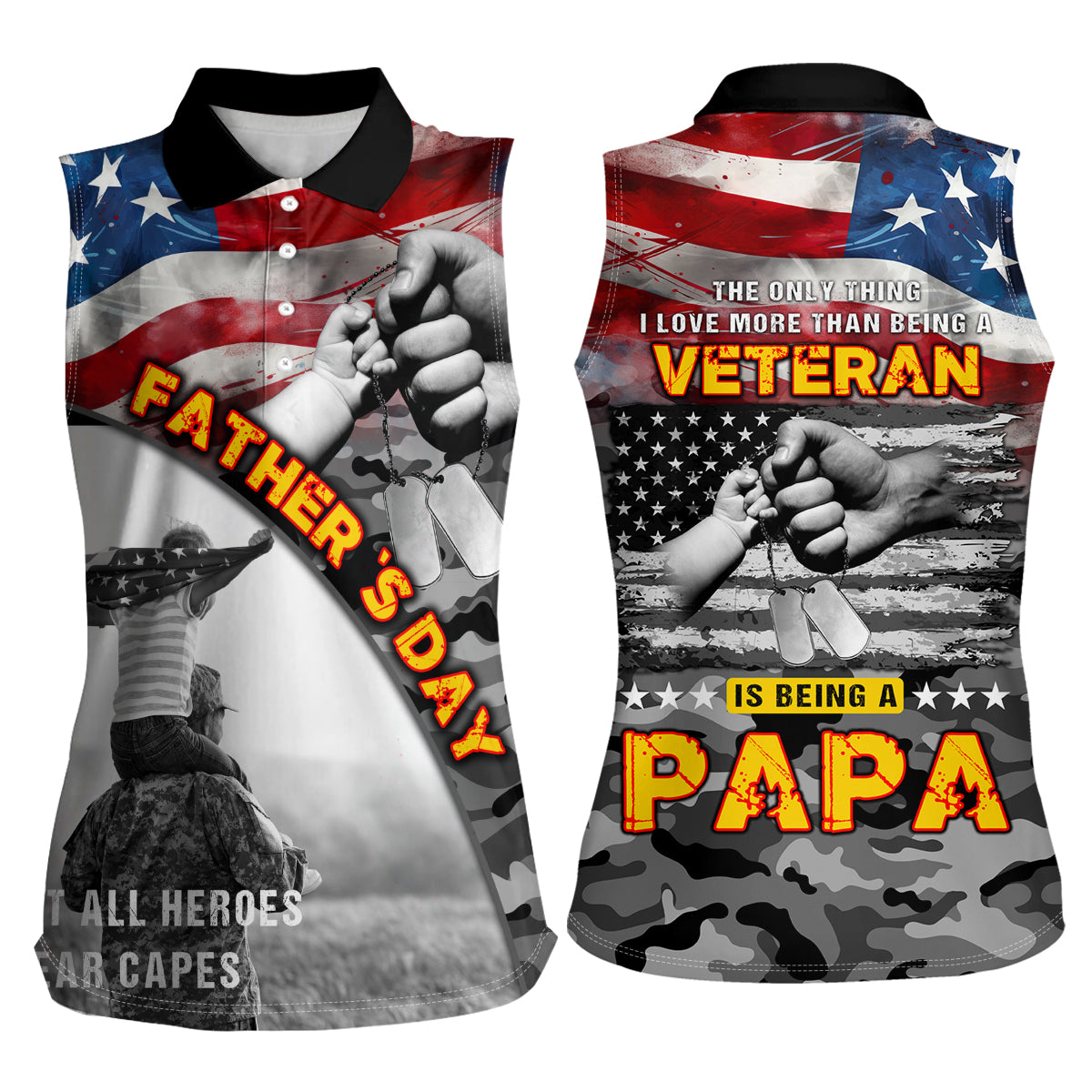 Father's Day Veteran Women Sleeveless Polo Shirt American Flag - Wonder Print Shop
