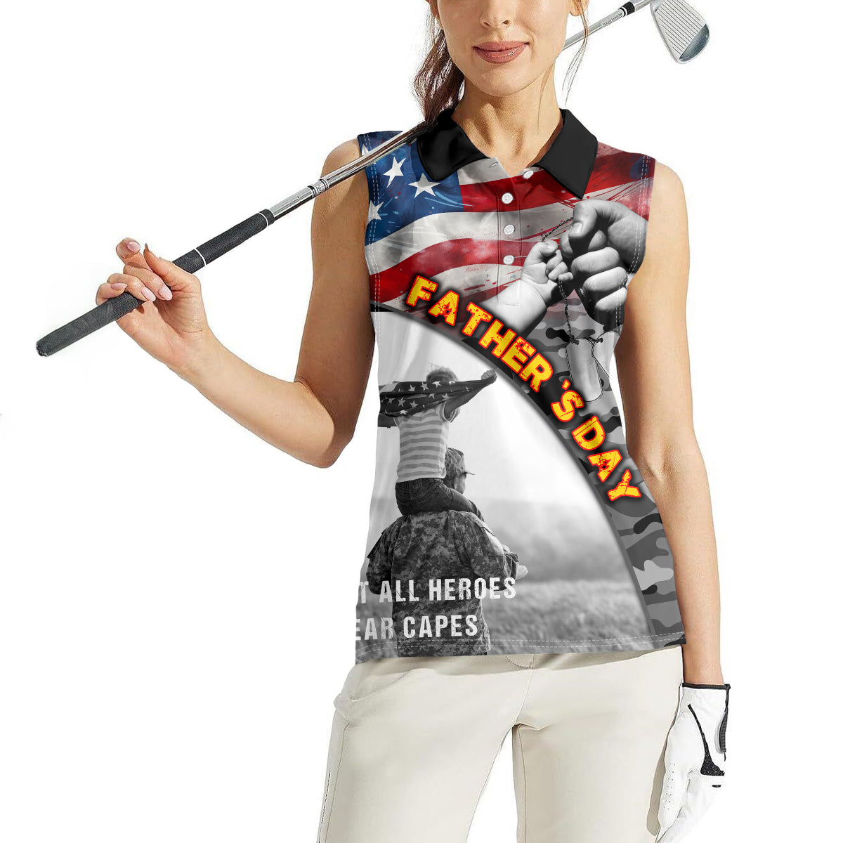 Father's Day Veteran Women Sleeveless Polo Shirt American Flag - Wonder Print Shop