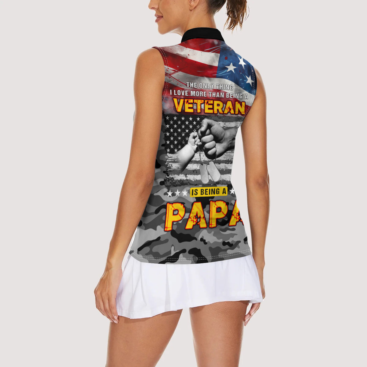 Father's Day Veteran Women Sleeveless Polo Shirt American Flag - Wonder Print Shop
