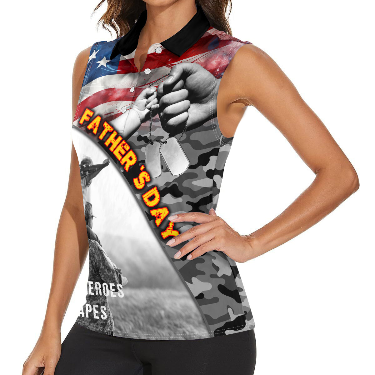 Father's Day Veteran Women Sleeveless Polo Shirt American Flag - Wonder Print Shop