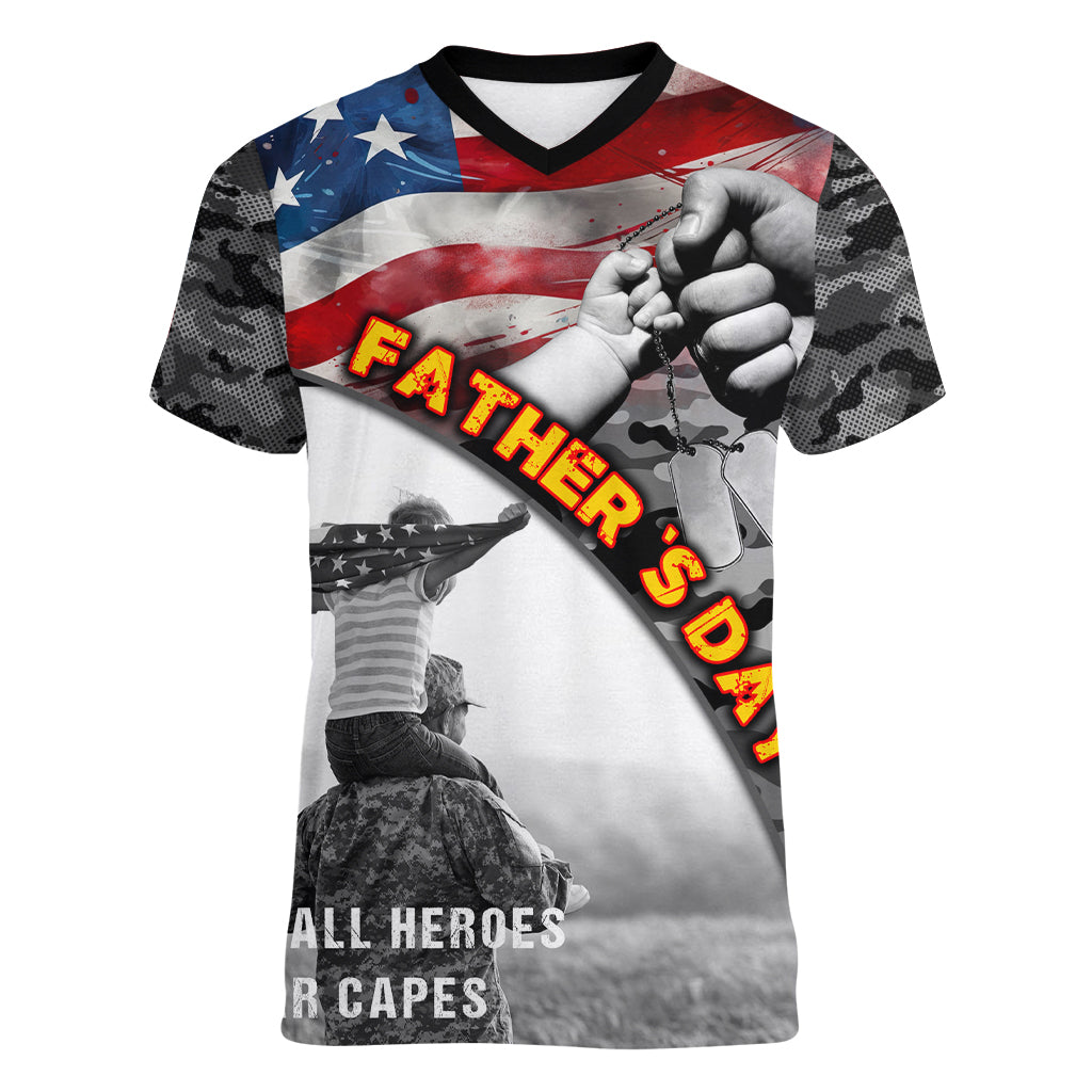 Father's Day Veteran Women V-Neck T-Shirt American Flag - Wonder Print Shop