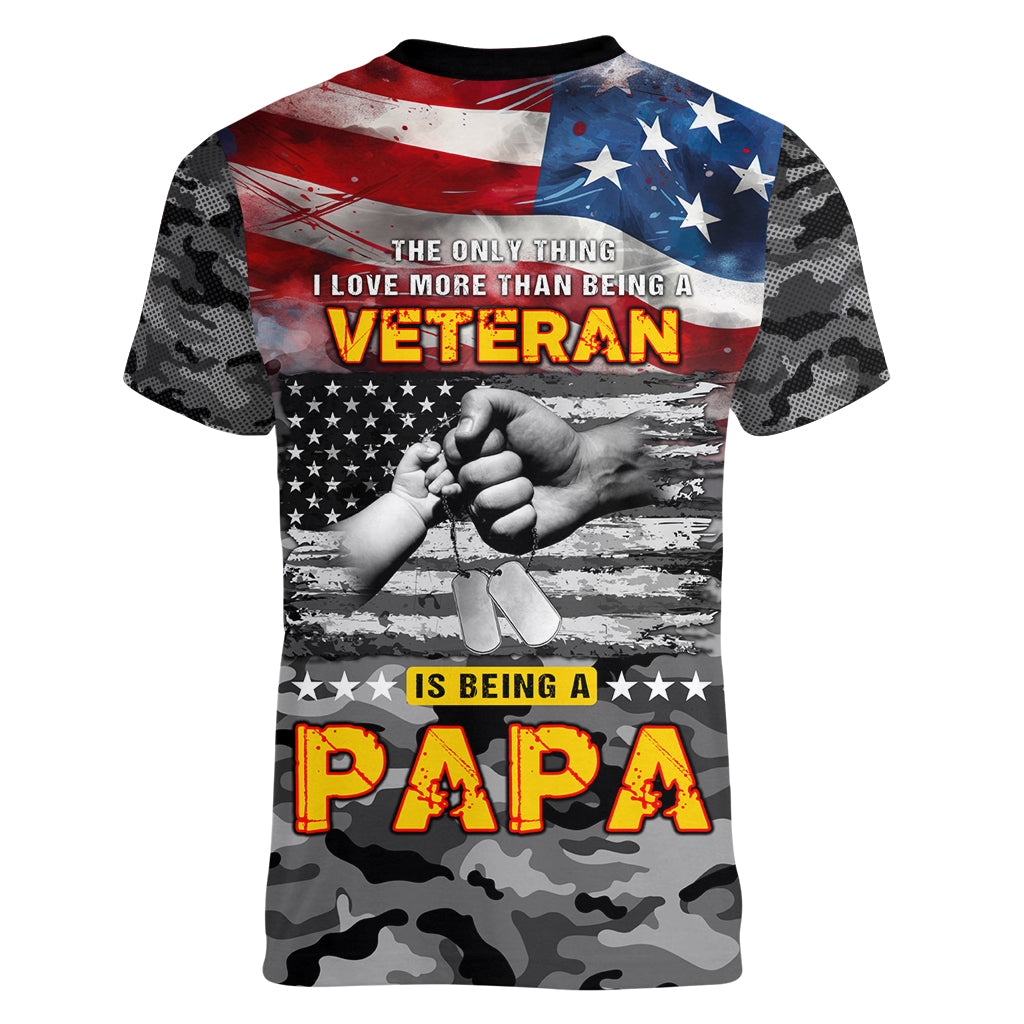 Father's Day Veteran Women V-Neck T-Shirt American Flag - Wonder Print Shop