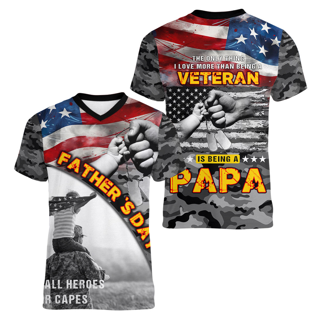 Father's Day Veteran Women V-Neck T-Shirt American Flag - Wonder Print Shop
