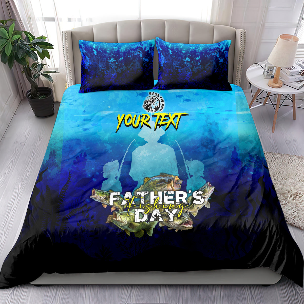 Personalized Father's Day Bass Fishing Bedding Set Son and Daughter - Wonder Print Shop