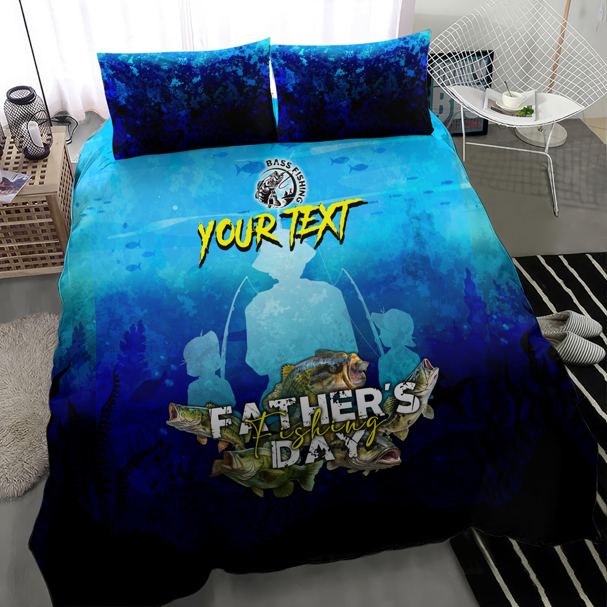Personalized Father's Day Bass Fishing Bedding Set Son and Daughter - Wonder Print Shop