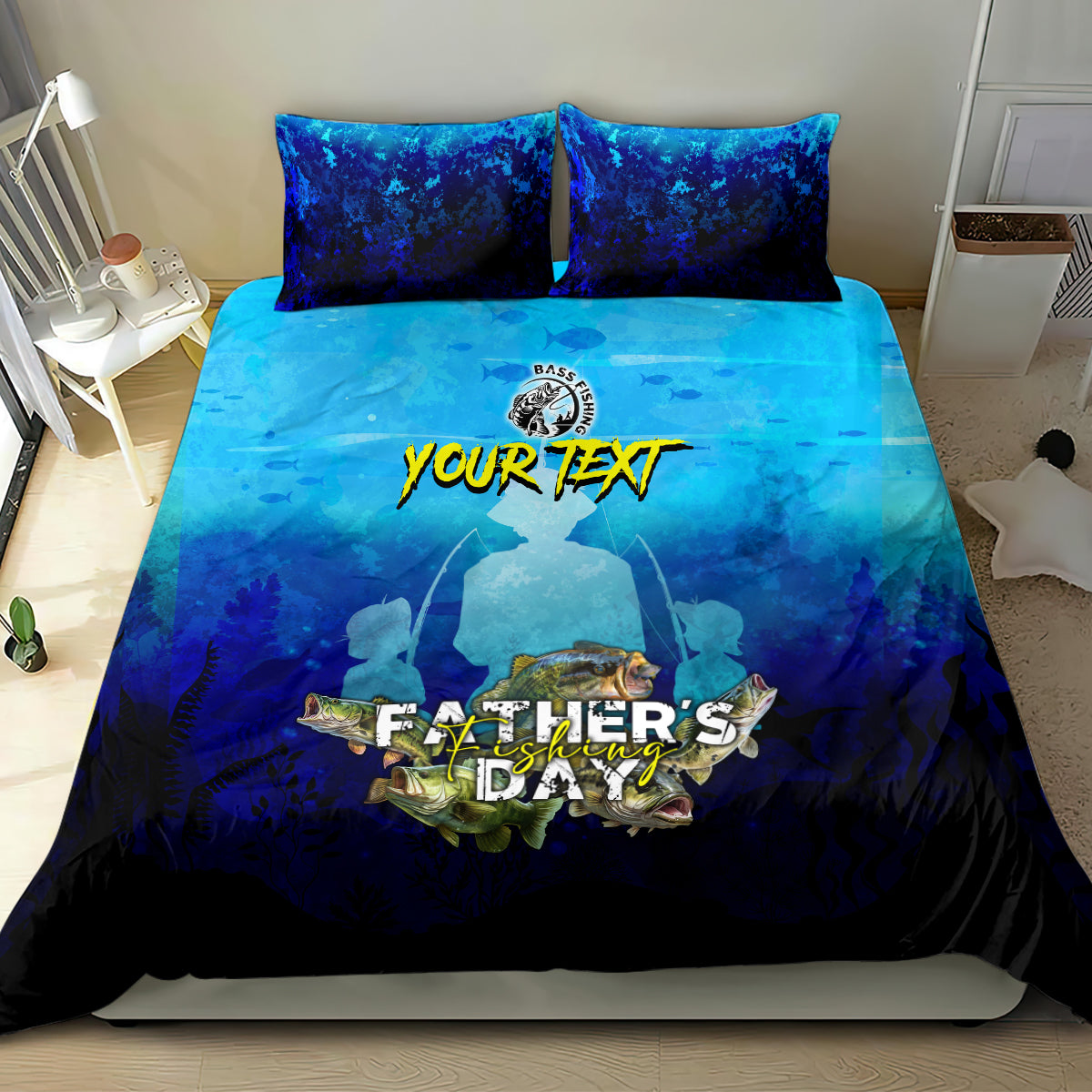 Personalized Father's Day Bass Fishing Bedding Set Son and Daughter - Wonder Print Shop