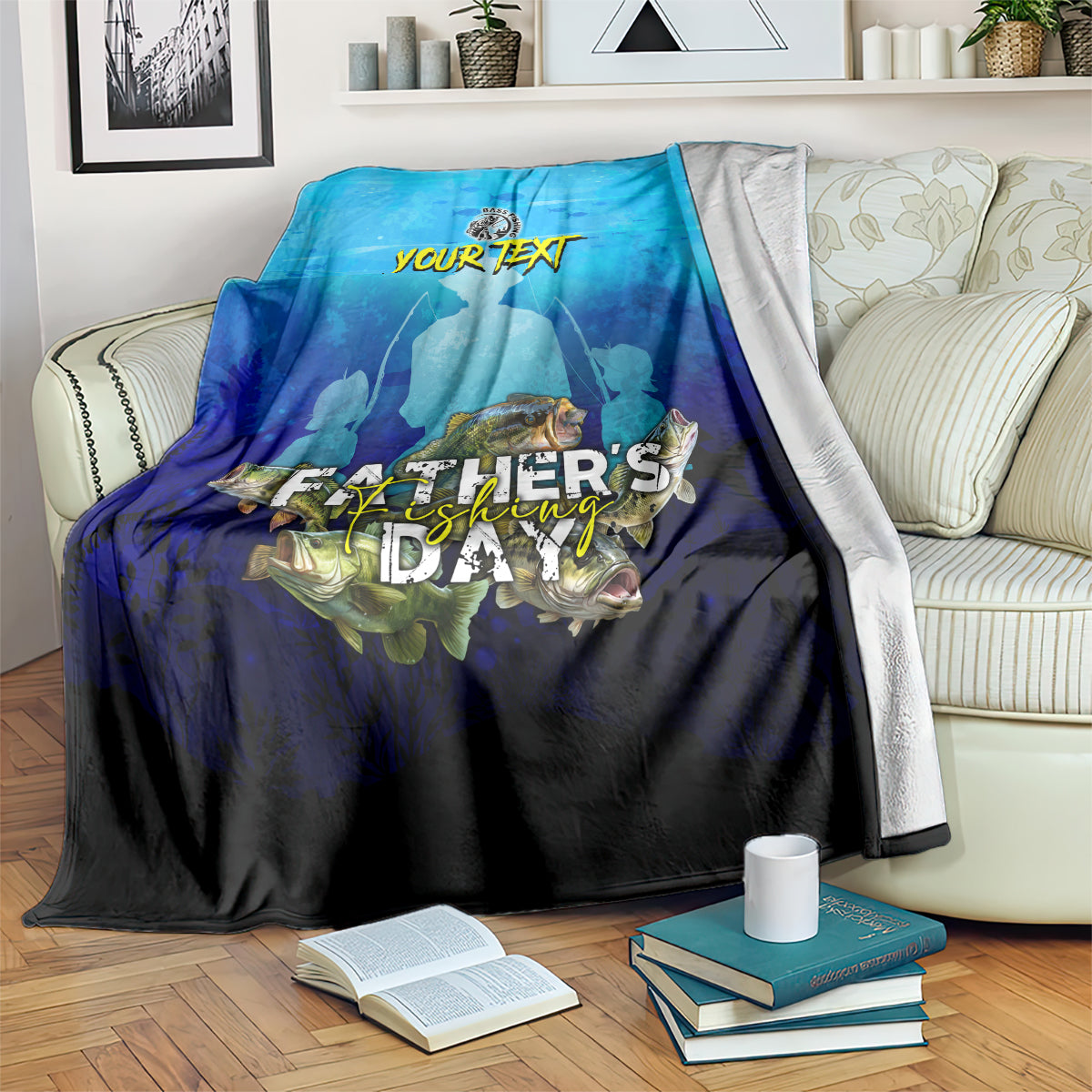 Personalized Father's Day Bass Fishing Blanket Son and Daughter