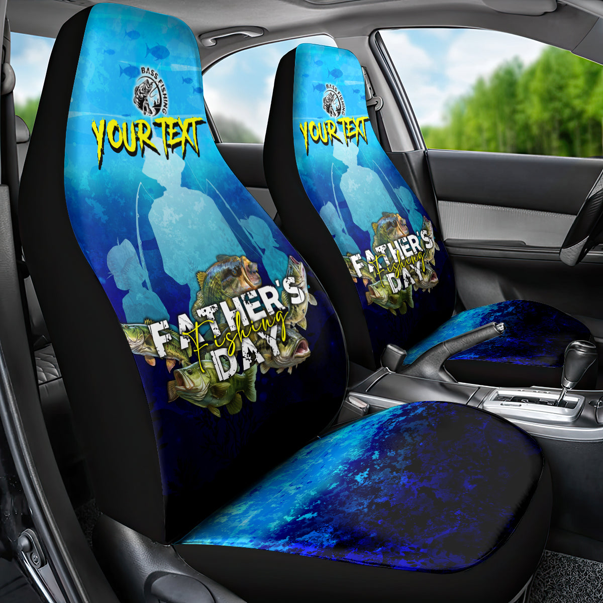 Personalized Father's Day Bass Fishing Car Seat Cover Son and Daughter - Wonder Print Shop