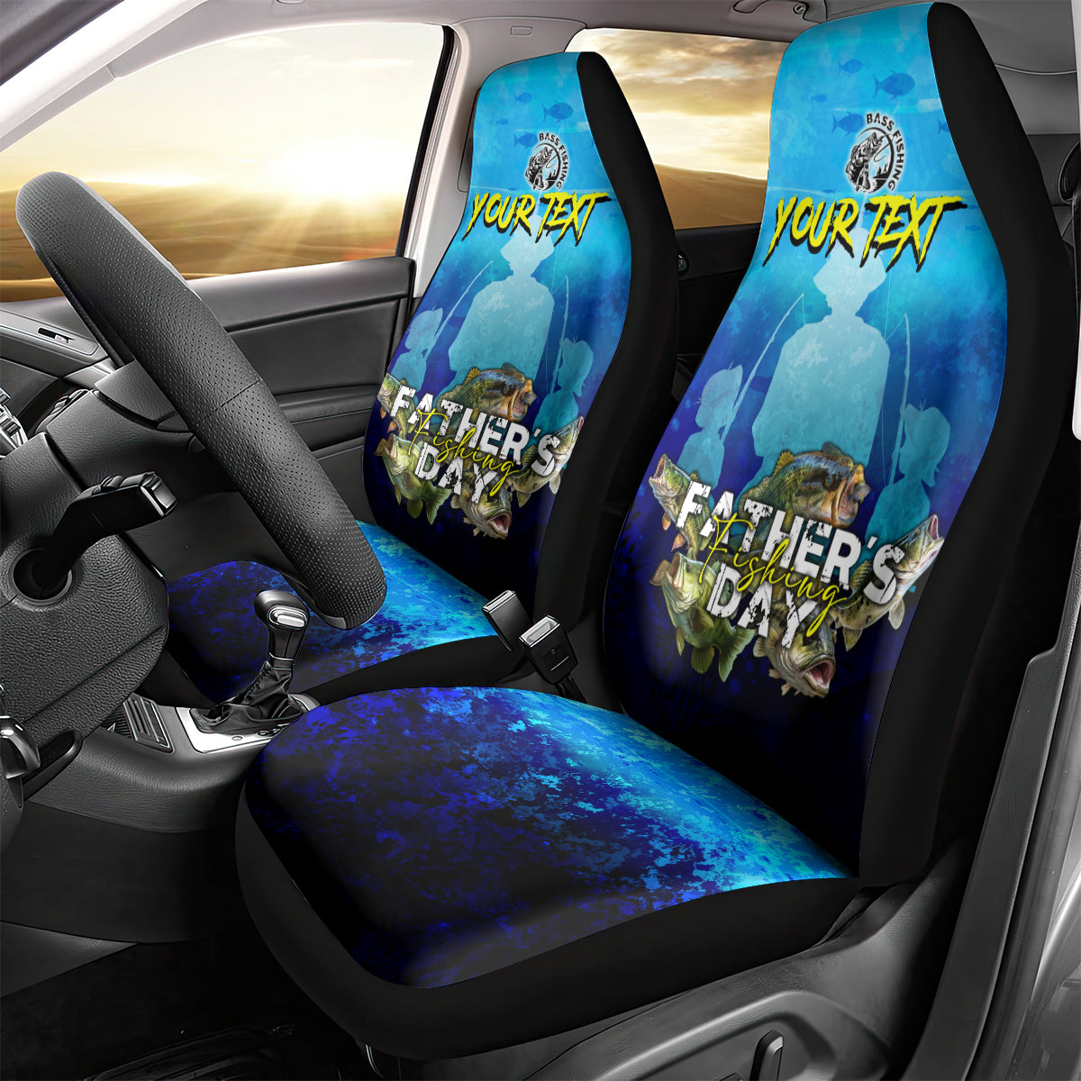 Personalized Father's Day Bass Fishing Car Seat Cover Son and Daughter - Wonder Print Shop