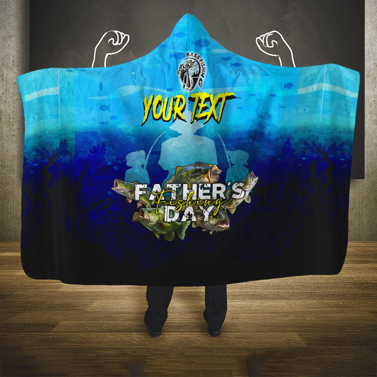 Personalized Father's Day Bass Fishing Hooded Blanket Son and Daughter