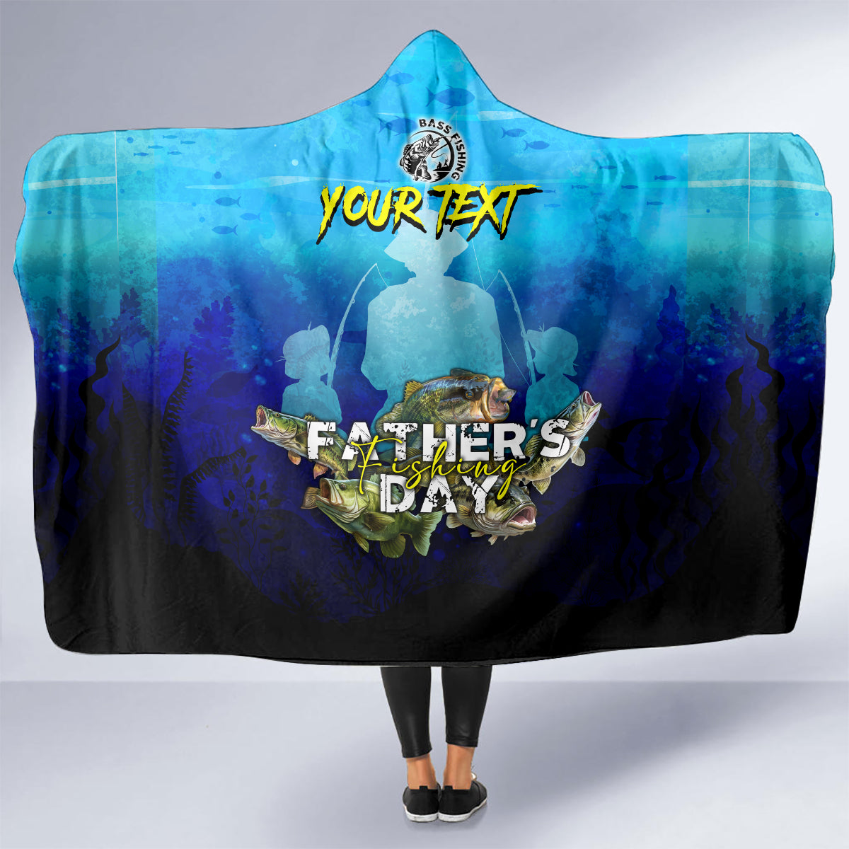 Personalized Father's Day Bass Fishing Hooded Blanket Son and Daughter