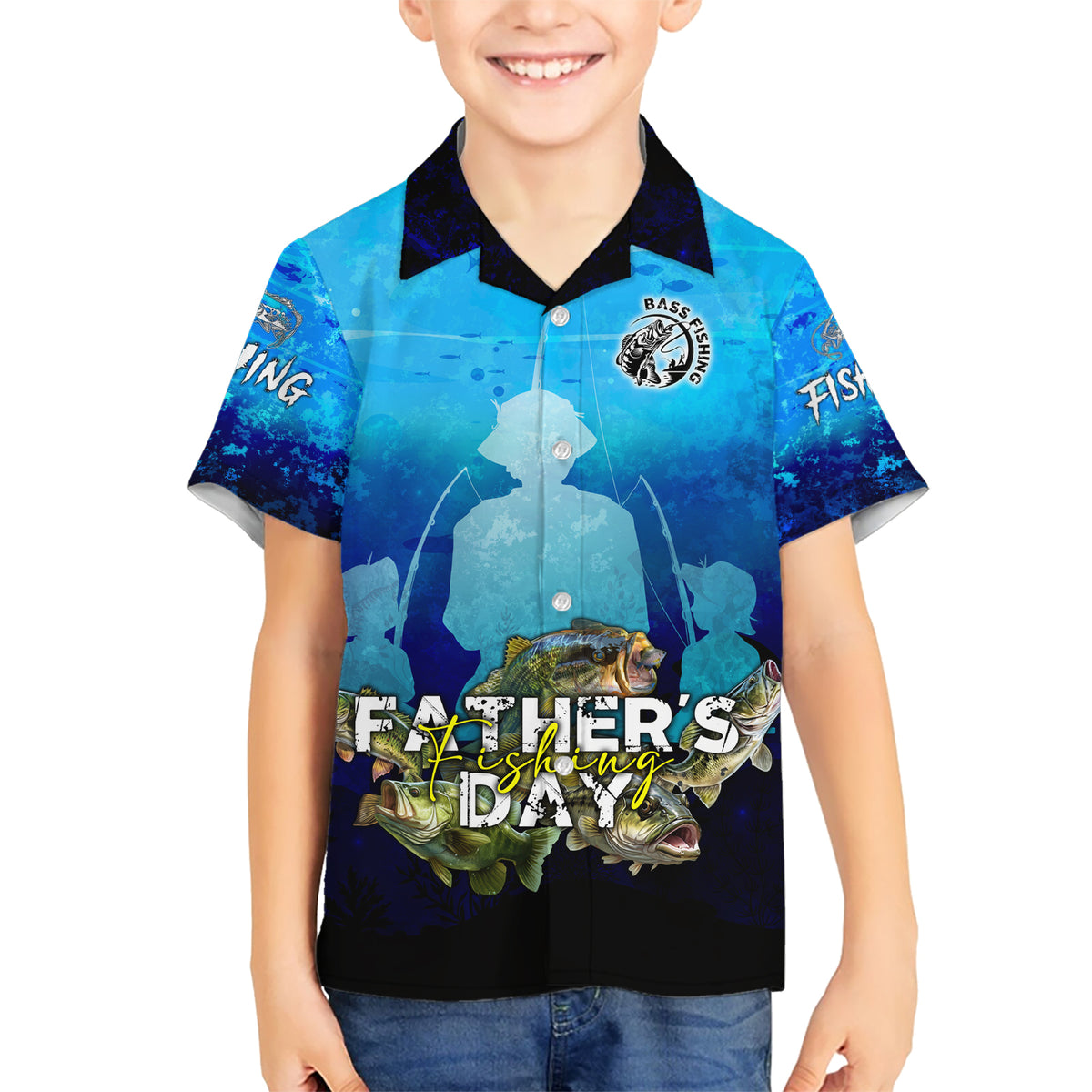 Personalized Father's Day Bass Fishing Kid Hawaiian Shirt Son and Daughter - Wonder Print Shop