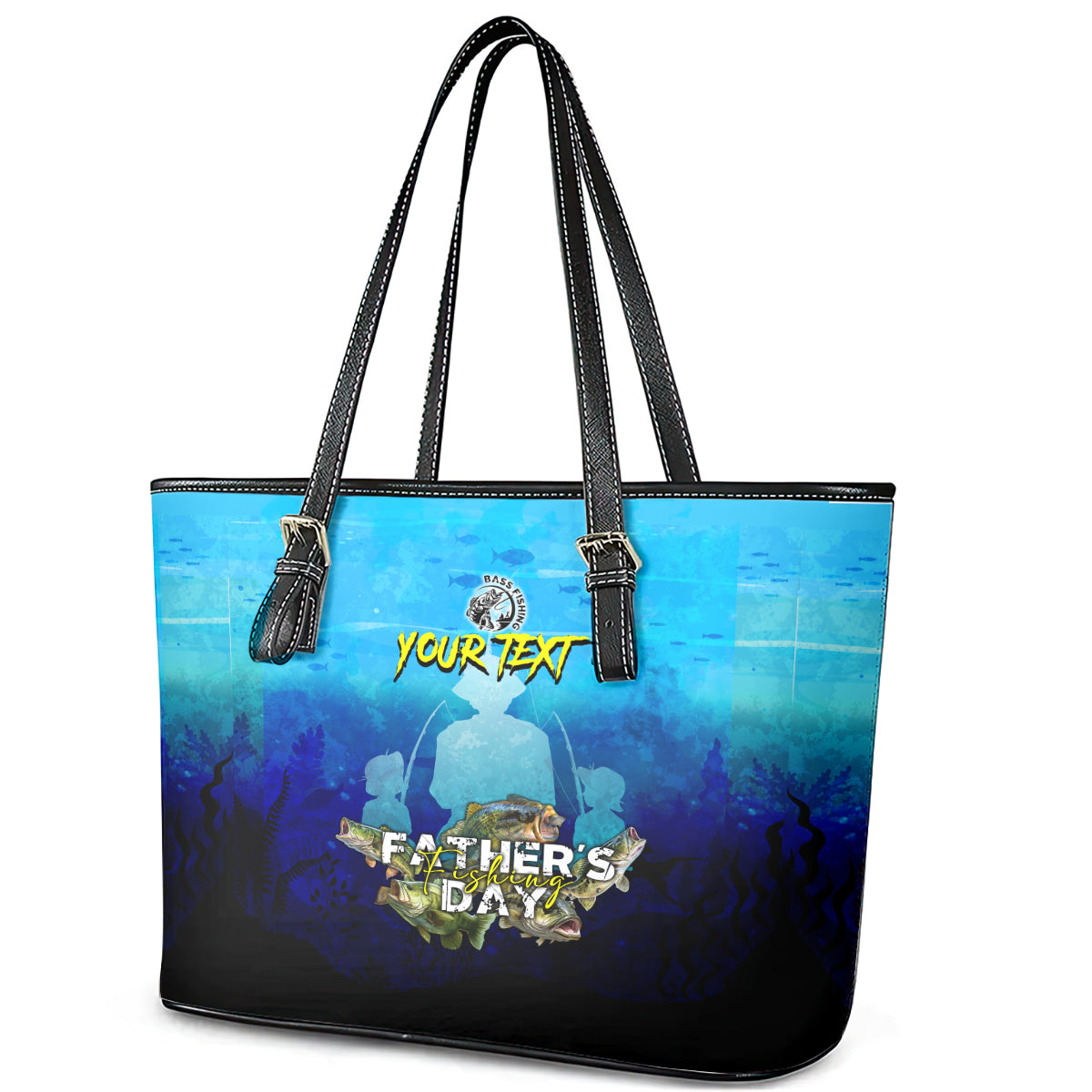 Personalized Father's Day Bass Fishing Leather Tote Bag Son and Daughter - Wonder Print Shop