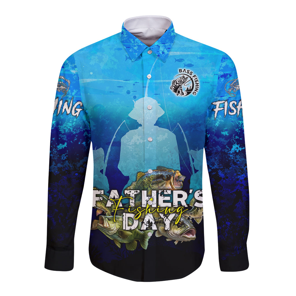 Personalized Father's Day Bass Fishing Long Sleeve Button Shirt Son and Daughter - Wonder Print Shop