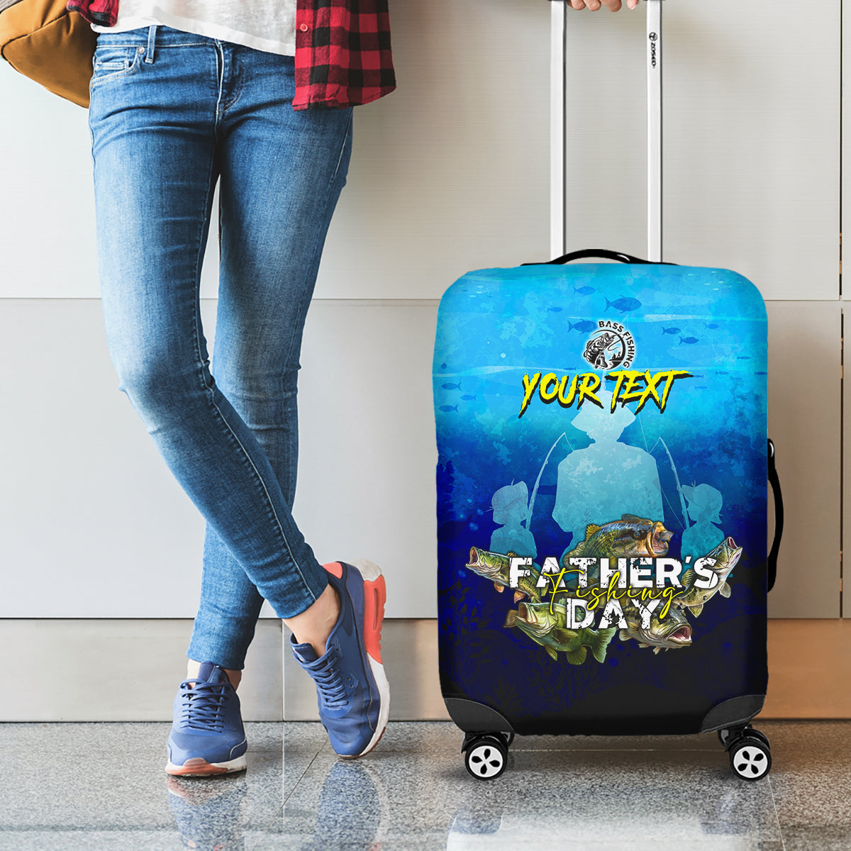 Personalized Father's Day Bass Fishing Luggage Cover Son and Daughter - Wonder Print Shop