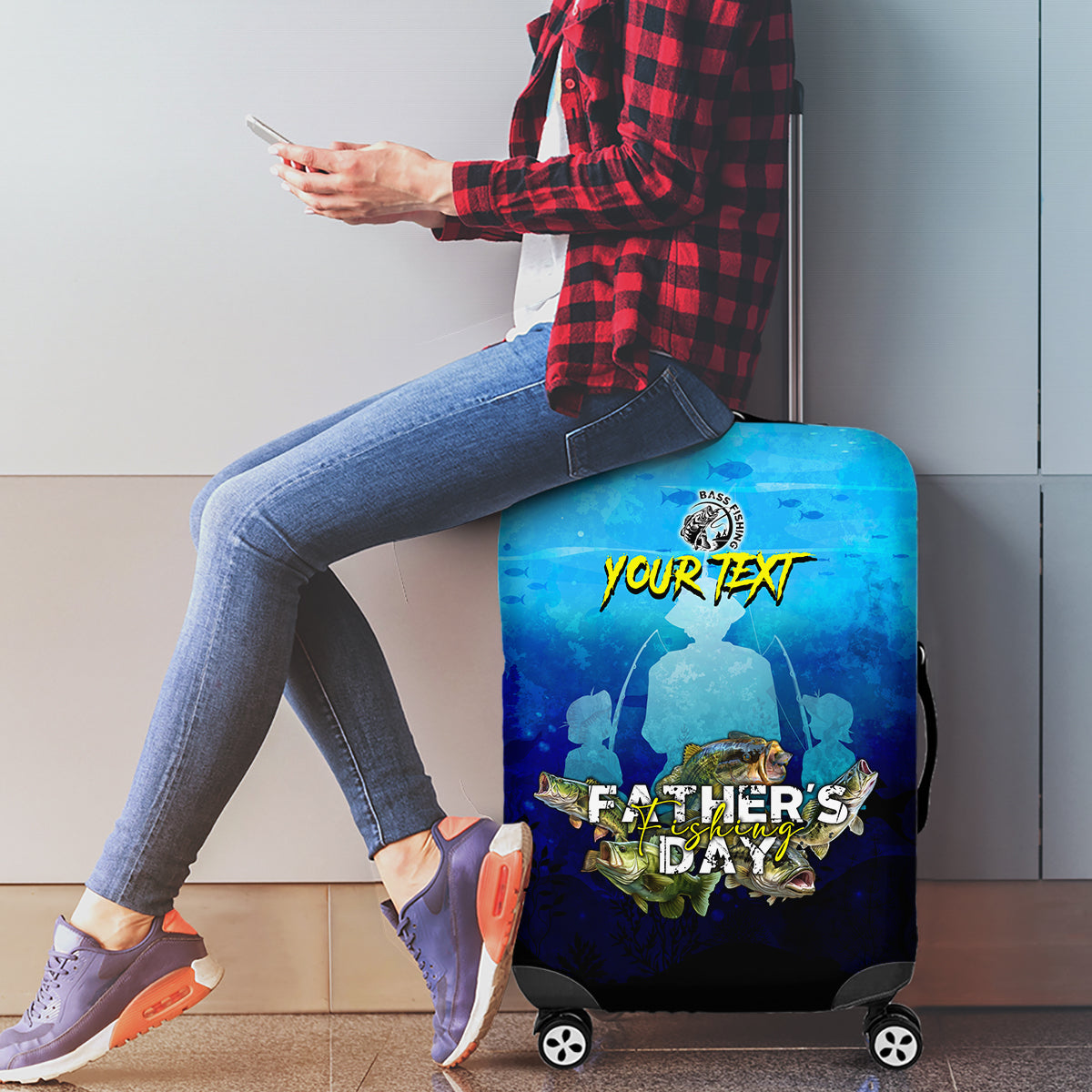 Personalized Father's Day Bass Fishing Luggage Cover Son and Daughter - Wonder Print Shop