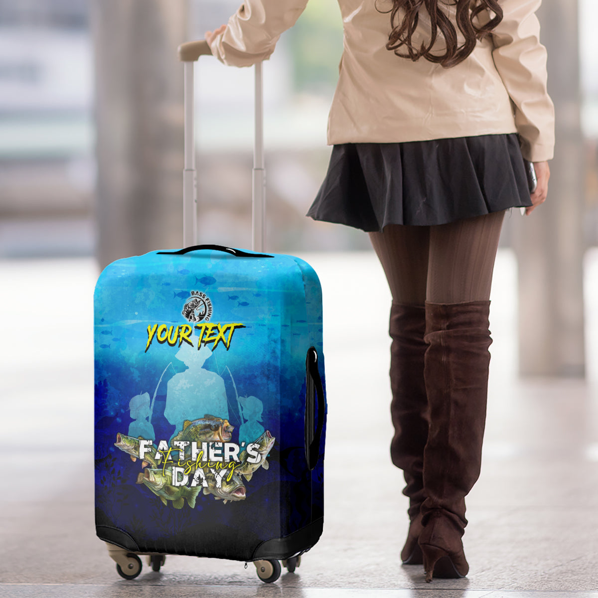 Personalized Father's Day Bass Fishing Luggage Cover Son and Daughter - Wonder Print Shop