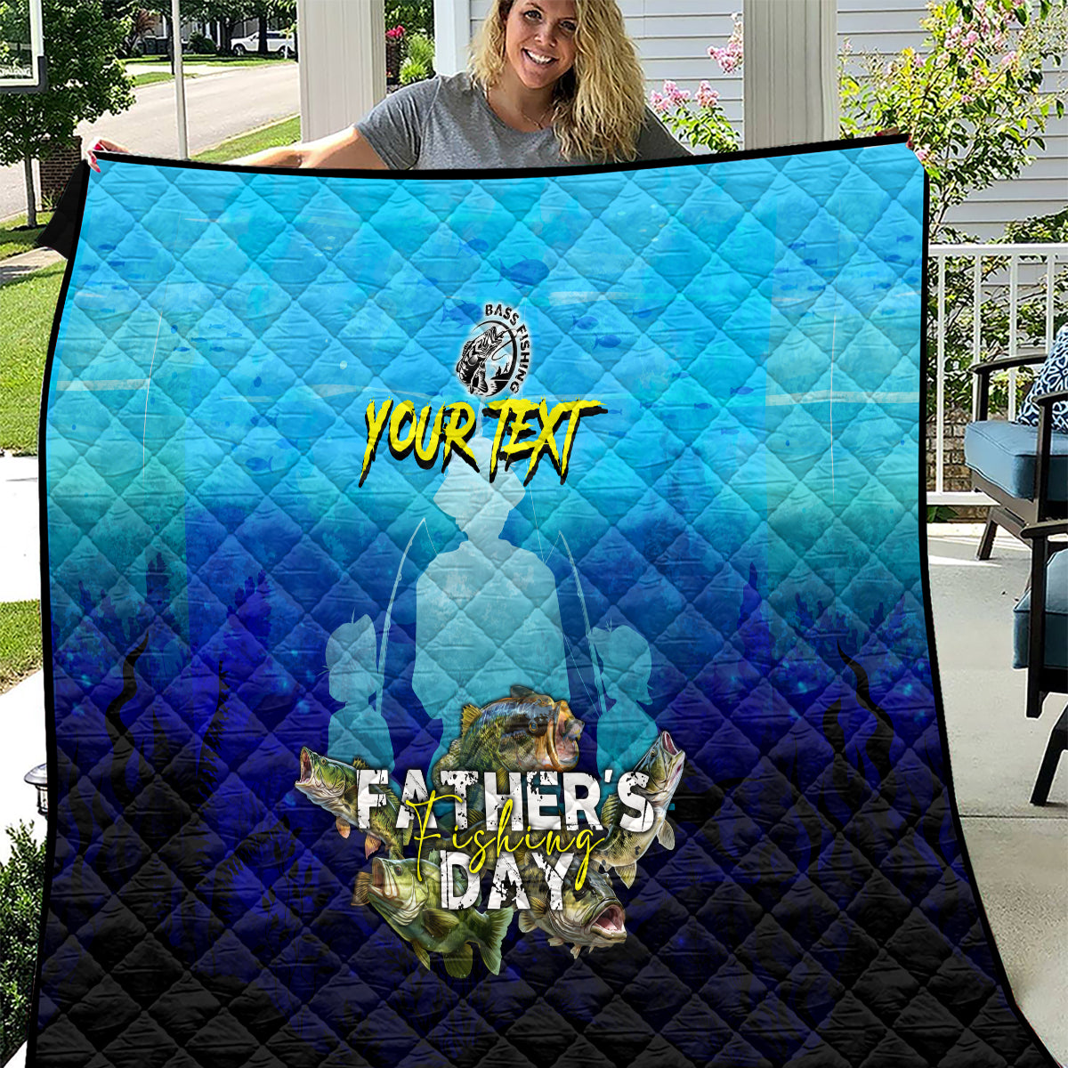 Personalized Father's Day Bass Fishing Quilt Son and Daughter