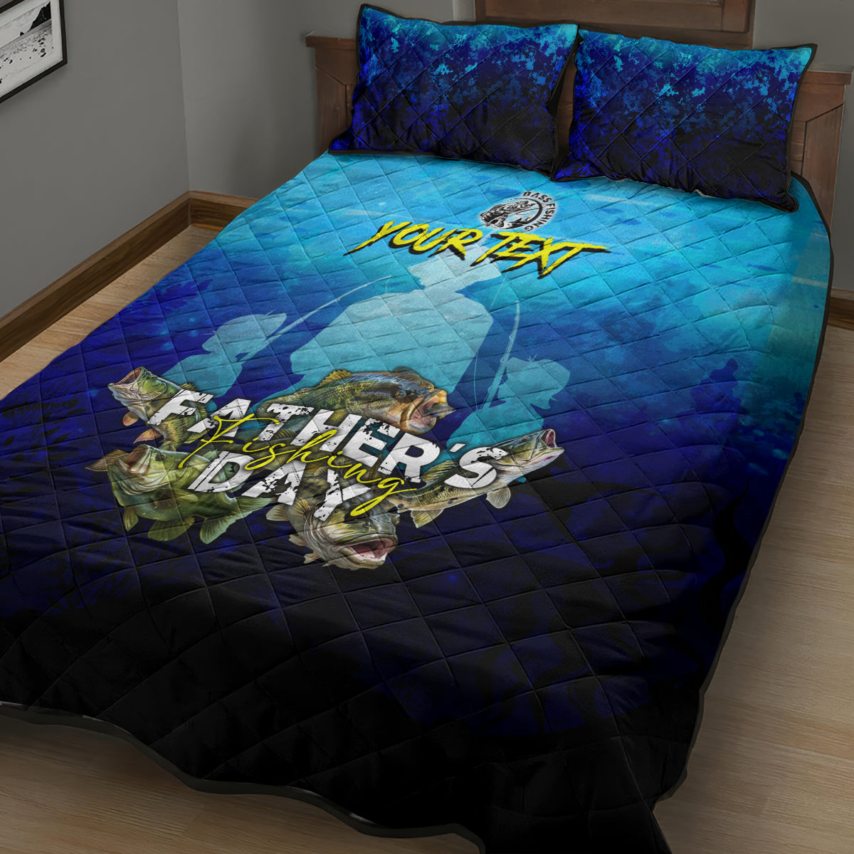 Personalized Father's Day Bass Fishing Quilt Bed Set Son and Daughter - Wonder Print Shop