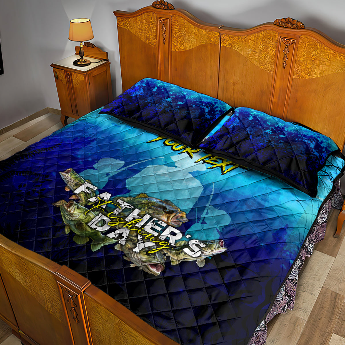 Personalized Father's Day Bass Fishing Quilt Bed Set Son and Daughter - Wonder Print Shop
