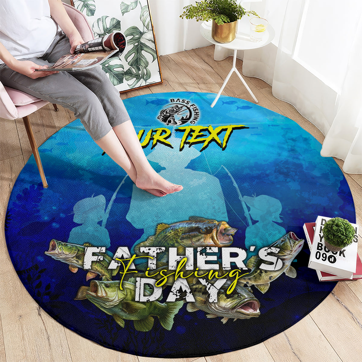 Personalized Father's Day Bass Fishing Round Carpet Son and Daughter