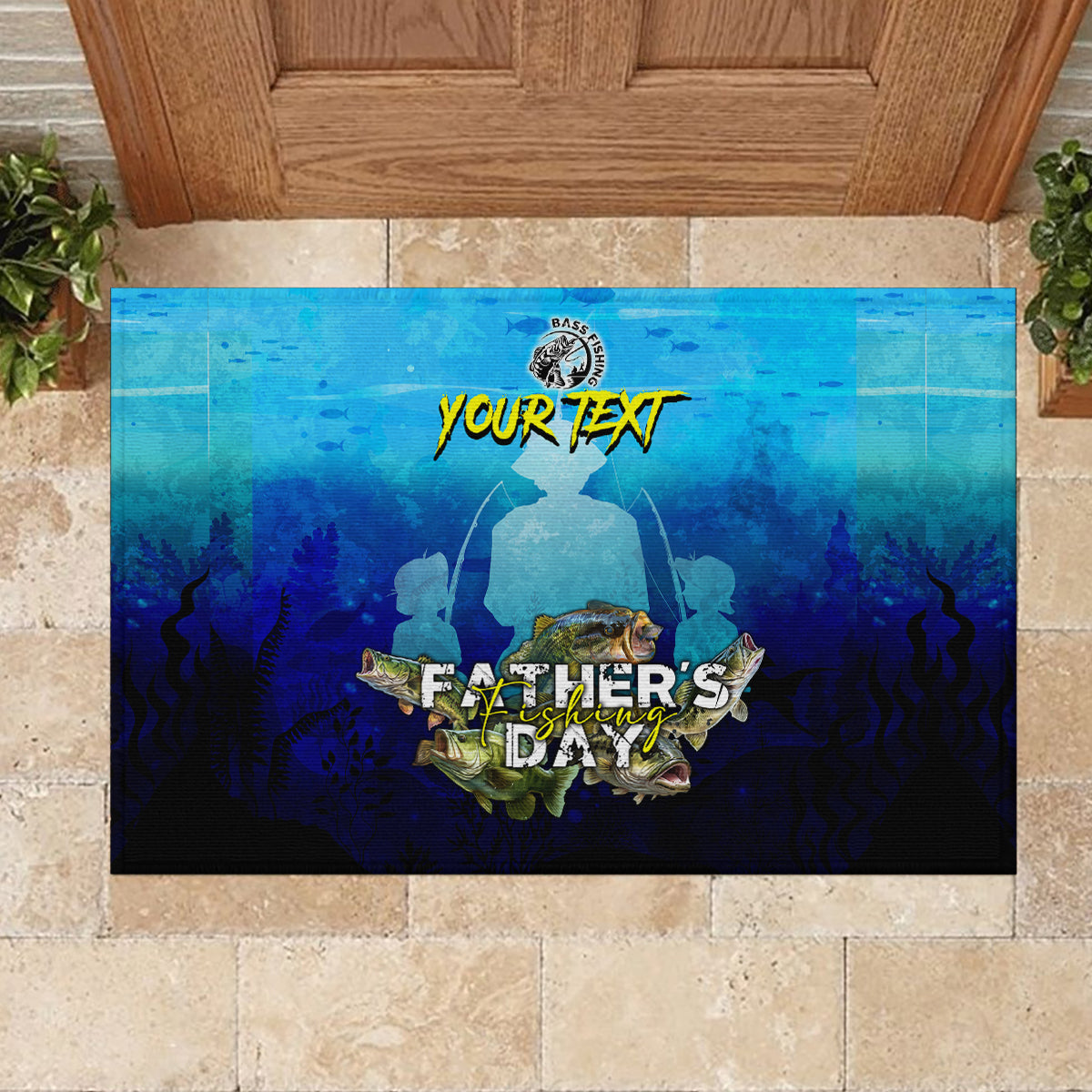 Personalized Father's Day Bass Fishing Rubber Doormat Son and Daughter - Wonder Print Shop