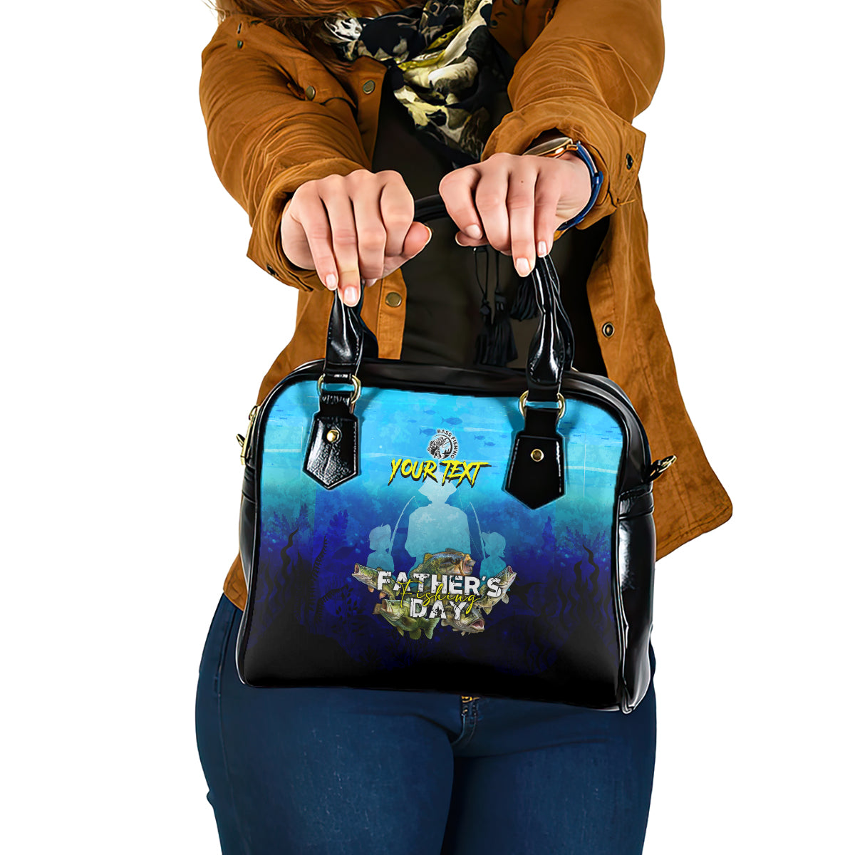 Personalized Father's Day Bass Fishing Shoulder Handbag Son and Daughter