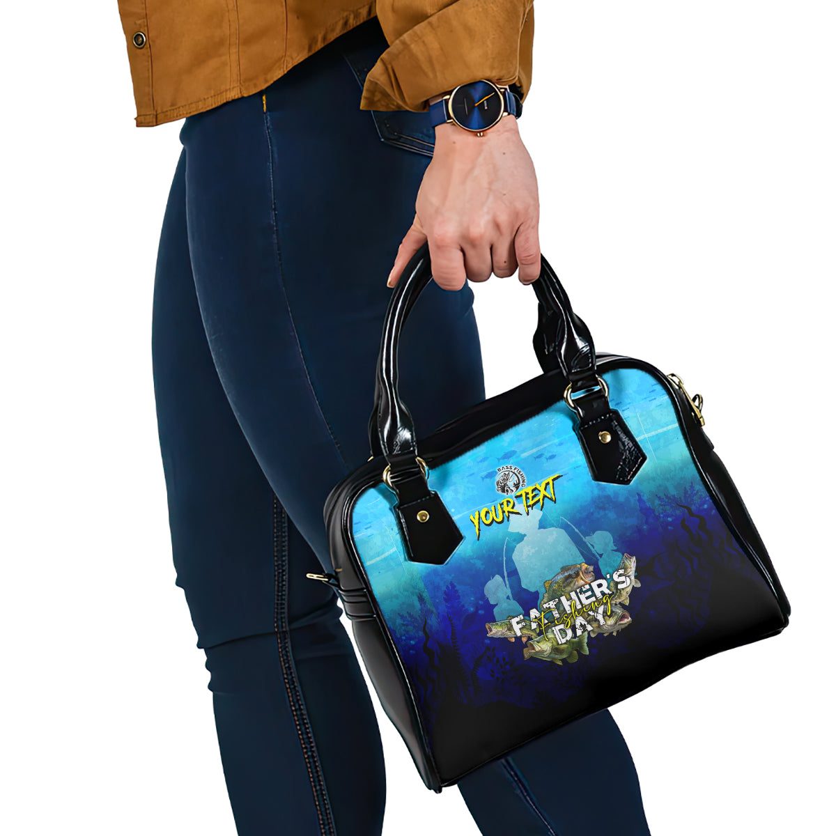Personalized Father's Day Bass Fishing Shoulder Handbag Son and Daughter