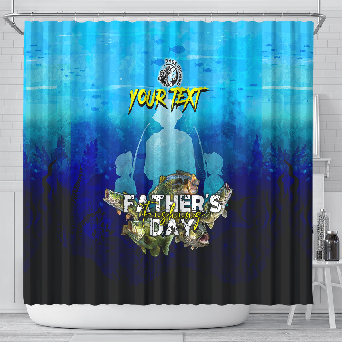 Personalized Father's Day Bass Fishing Shower Curtain Son and Daughter