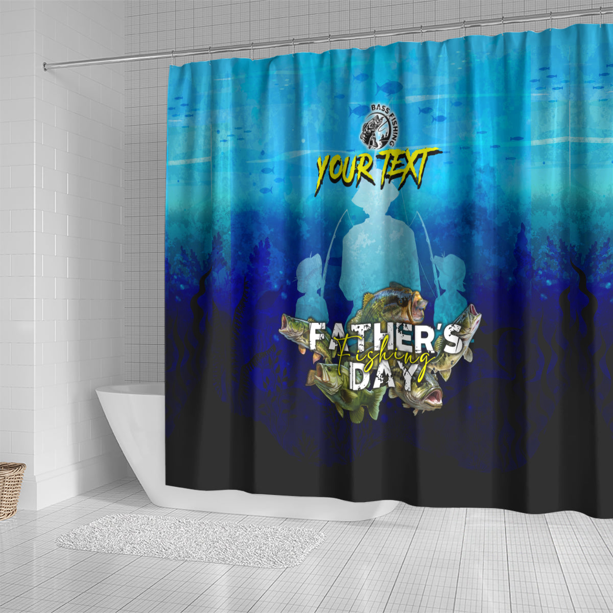 Personalized Father's Day Bass Fishing Shower Curtain Son and Daughter