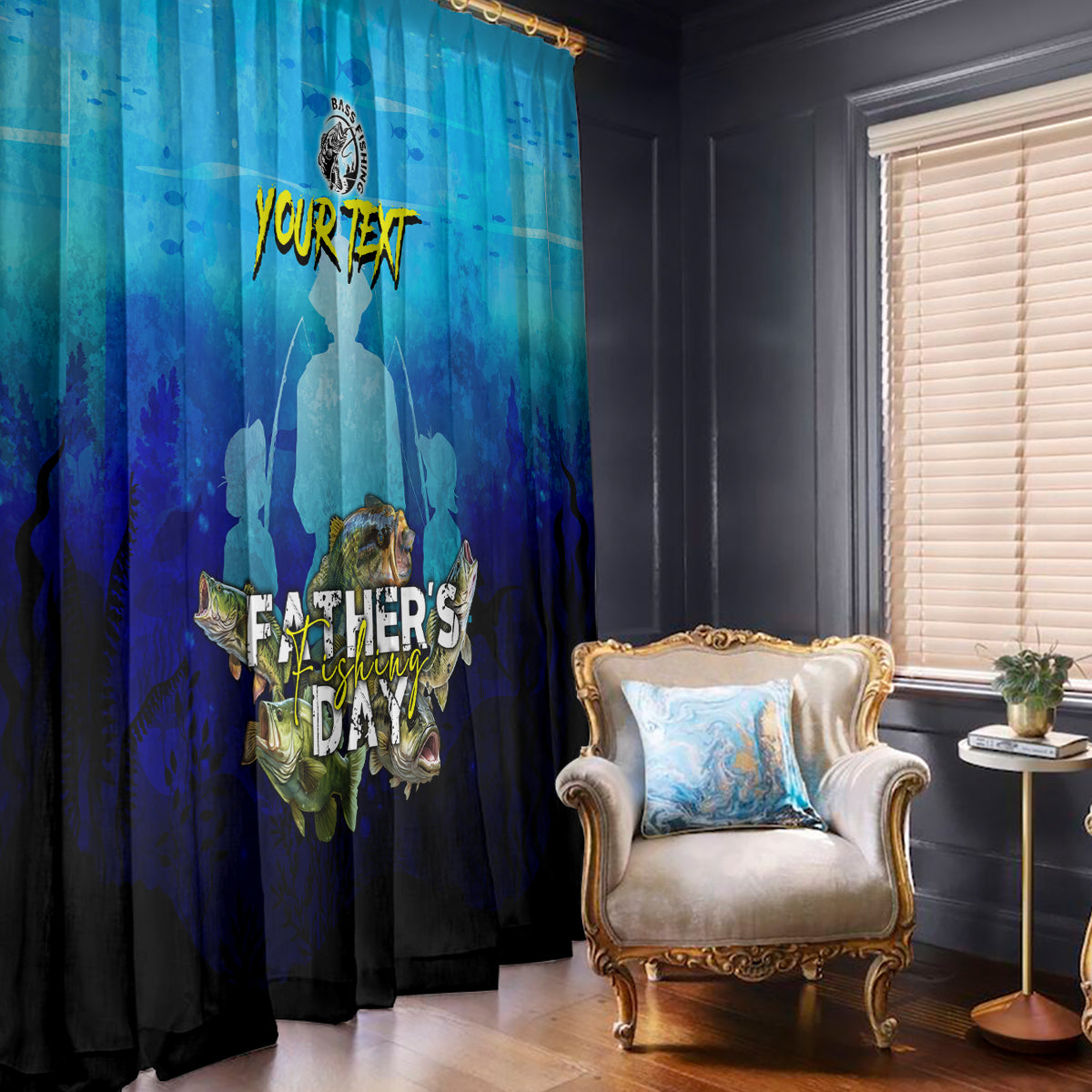 Personalized Father's Day Bass Fishing Window Curtain Son and Daughter - Wonder Print Shop