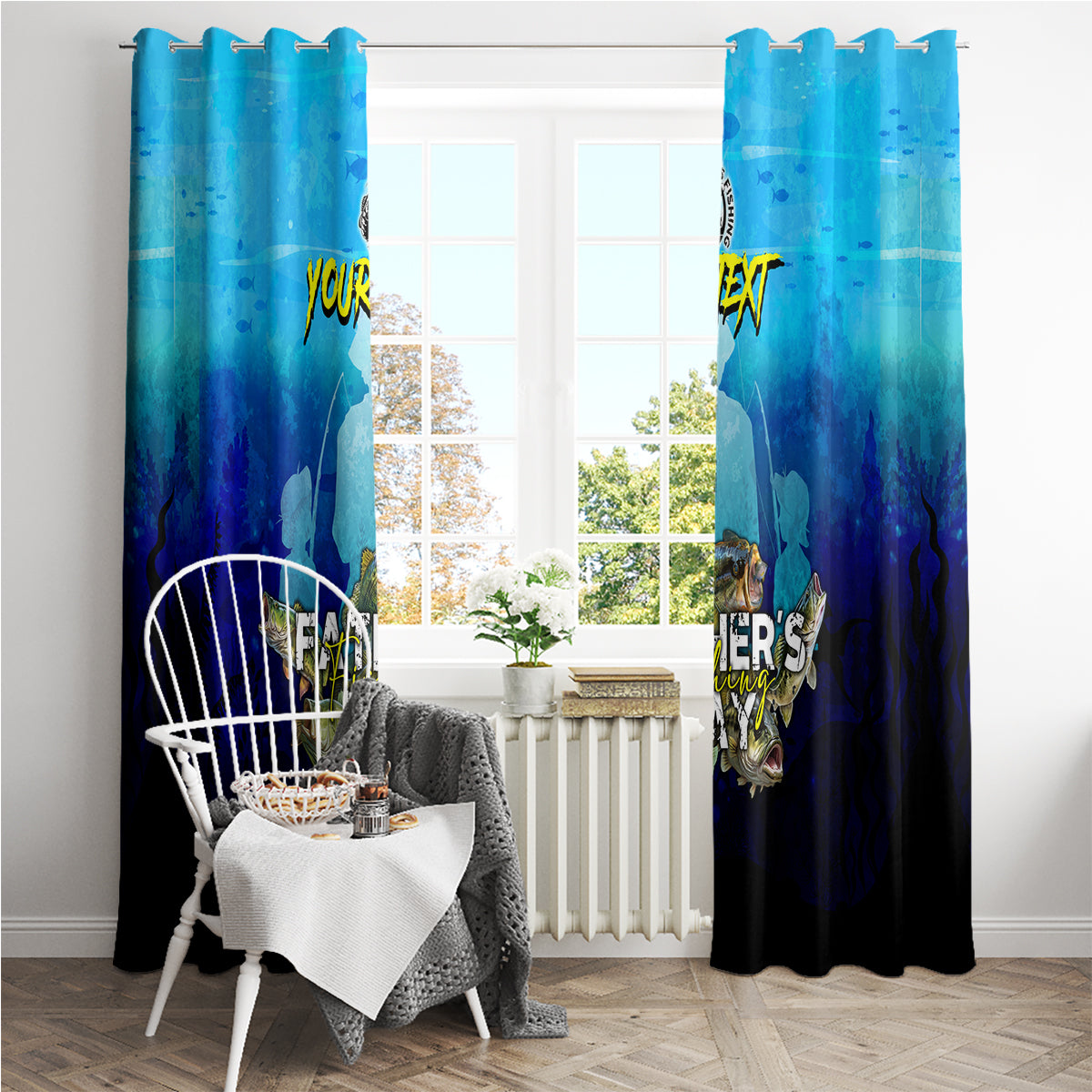 Personalized Father's Day Bass Fishing Window Curtain Son and Daughter - Wonder Print Shop