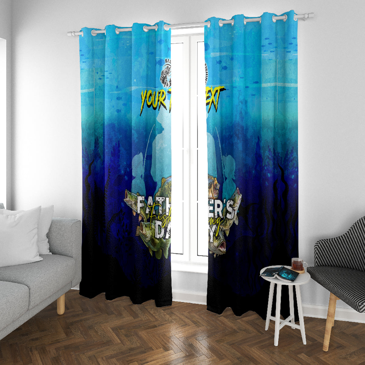 Personalized Father's Day Bass Fishing Window Curtain Son and Daughter - Wonder Print Shop