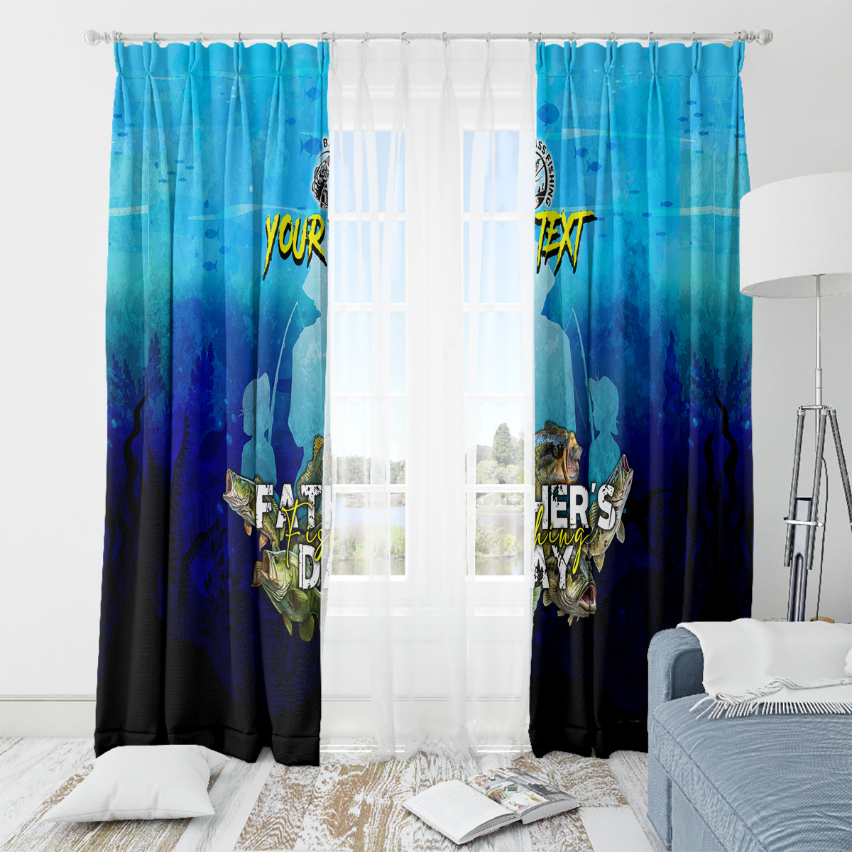 Personalized Father's Day Bass Fishing Window Curtain Son and Daughter - Wonder Print Shop